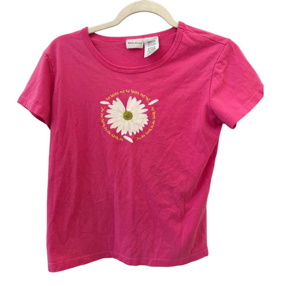 Y2K Baby Tee Hot Pink Daisy Graphic Short Sleeve